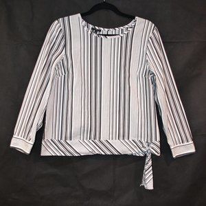Talbots White & Black Vertical Striped Long Sleeve Button Down Top NWOT Size Lp